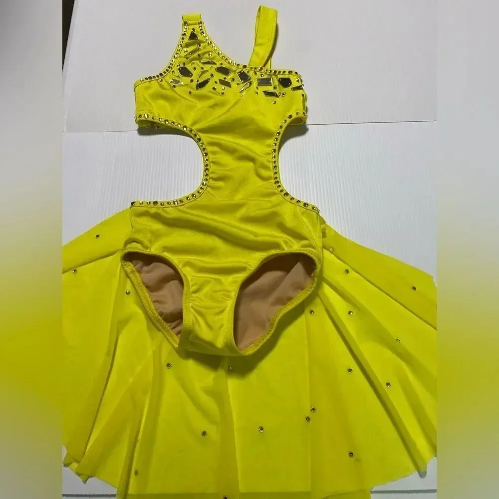 Custom Competition Solo Costume Neon Yellow Cutout Lyrical Contemporary MC
